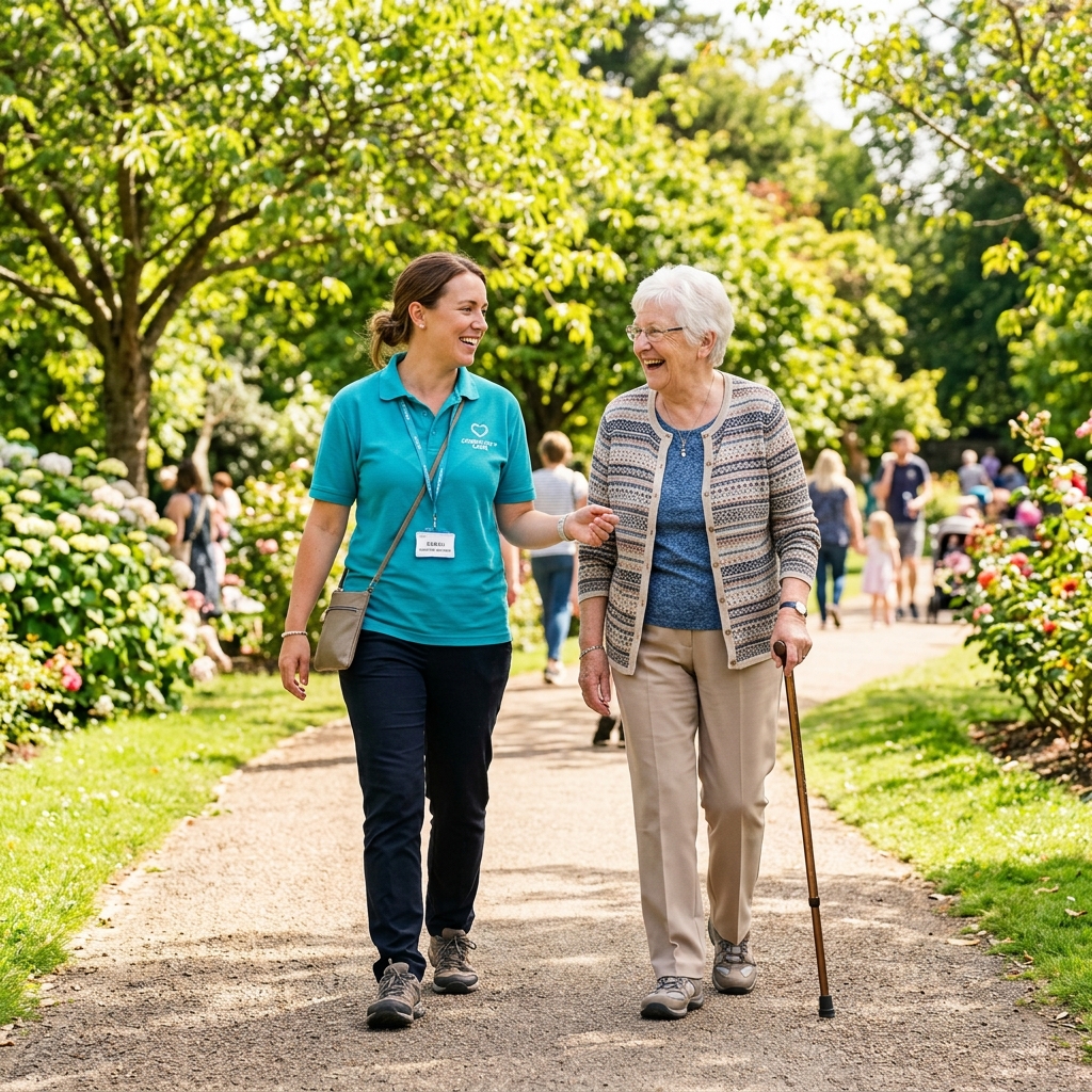 Heartwell Support worker taking a walk with a client